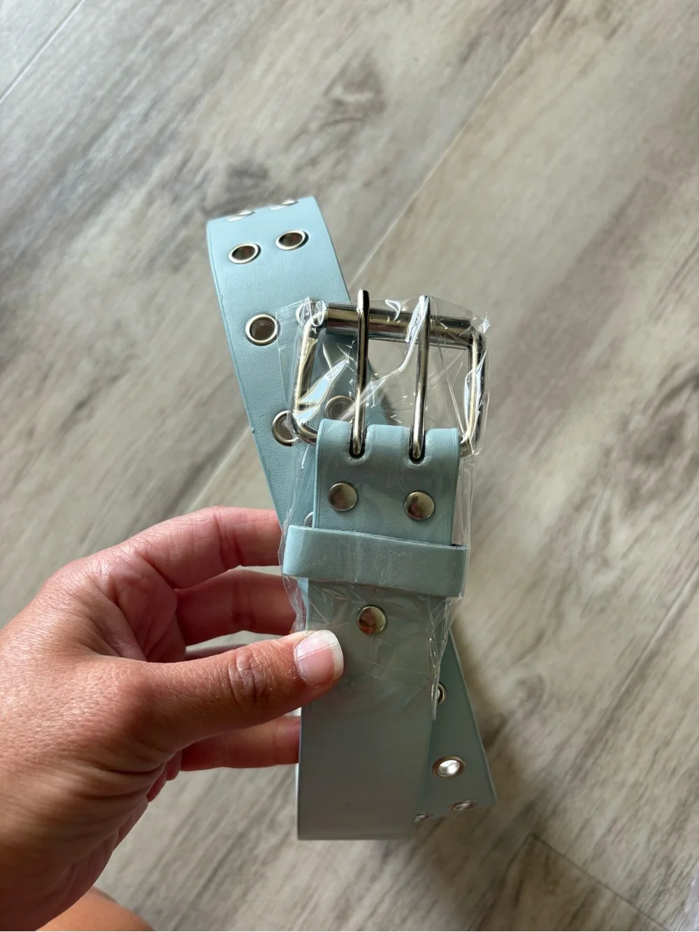 Light Blue Double-Prong Belt with Silver Hardware
